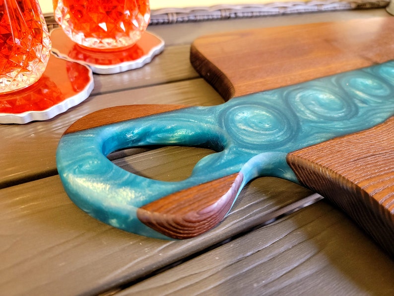 Large Epoxy Live Edge Wood Charcuterie Board Handle Etsy