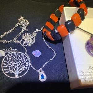 Mix parcel of jasper bracelet, silver chain with blue topaz, and pendants
