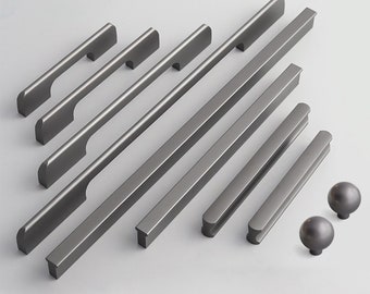 3.75” 6.3“ 7.56" 8.8" 12.6" 18.9" Gray Wardrobe Cabinet Pulls Handles Modern Drawer Knobs Handles Pulls Dresser Pull Cabinet Hardware YS1409