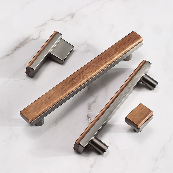 3.75" 5" 6.3" Light Luxury Solid Wood Wardrobe Cabinet Pulls Handles Wooden Cupboard Drawer Pull Handles Closet Pull Cabinet Hardware YS1067