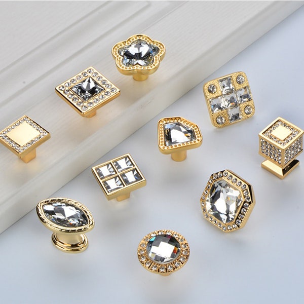 Chrome Gold Crystal Cupboard Drawer Knobs Glass Crystal Cabinet Knobs Pulls Jewelry Box Drawer Pulls Knobs Modern Cabinet Hardware YS114