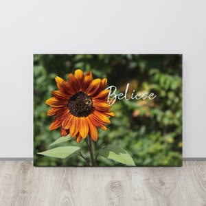 Sunflower Believe Motivational Wall Art Garden Botanical Home Print Artwork Decor Canvas Mounting Brackets Included