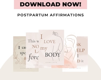 POSTPARTUM AFFIRMATION Printable Cards, New Mother Cards, Pregnancy Relief Card, Baby shower gift for mom, Positive Postpartum Affirmations