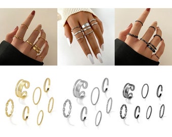 Minimalist Stackable Knuckle Rings in Gold, Silver or Gun Black | 7 Piece Stacking Ring Set with Free Postage