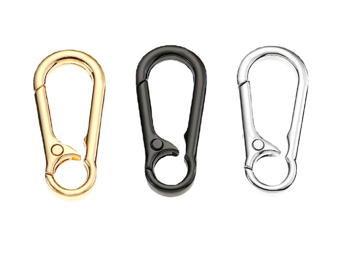 Featured listing image: Gold, Silver or Gun Black Snap Hook Carabiner | Clip Lock Key Ring for Leather Craft | Keychain Fastener for Belt Loop