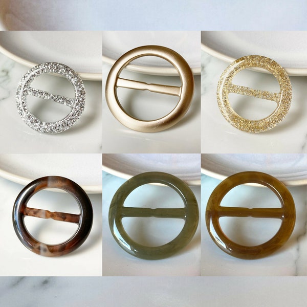 Plastic T-Shirt Slide Ring | Tri-glide in Gold Matte, Silver or Gold Glitter, Brown, Dark Camel or Dark Green Scarf Belt Clip Ring Scarves