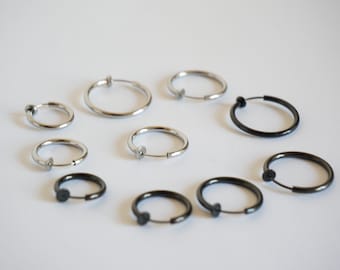 1 Piece 10 to 20mm Titanium Steel Faux Ring Earring | For Lip Ear Nose Body Fake Non Piercing 10mm 12mm 14mm 16mm 18mm 20mm Black or Silver