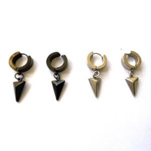 1Pc Triangle Pendant Earring in Black or Silver | Surgical Titanium Piercing or Non Piercing Dangling #14