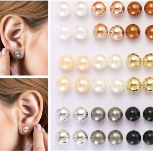 18 Pairs Set Essential Classic Pearl Style Stud Earrings | White, Black, Silver, Gold, Rose Gold | 4 Imitation Pearl Earrings Per Colour