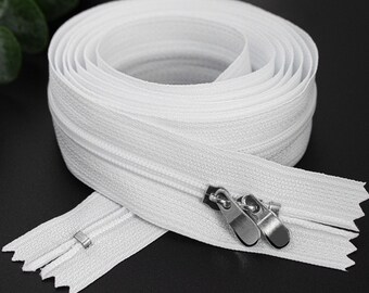 White Double Slider Zipper | 100cm Length #3 Zip with Closed Ends | Suitable for Clothing, Luggage & Bag Repair, DIY Crafts, Tents, Camping