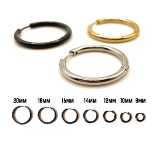 1pc 8mm to 20mm Black, Gold, Silver Titanium Surgical Steel Ring Earrings | Lip Ear Nose Body Piercing | 2mm and 2.5mm Line Thickness