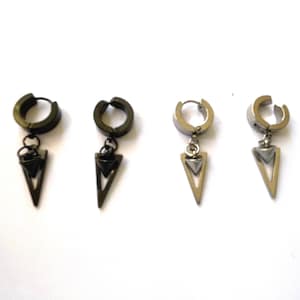 1Pc Triangle and Cone Pendant Earring in Black or Silver | Surgical Titanium Piercing or Non Piercing Dangling Pink Floyd #12