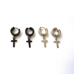 1Pc Crucifix Black or Silver Pendant Earring | Surgical Titanium Piercing or Non Piercing Dangling Cross #7