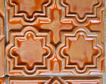 Set of 4 ceramic tiles orange