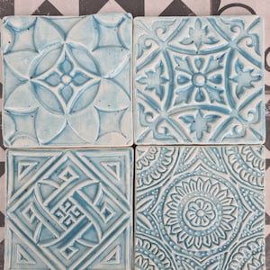 set of 4 ceramic tiles turquoise