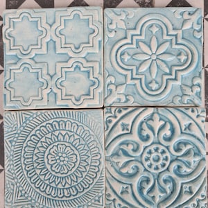 set of 4 ceramic tiles turquoise