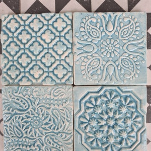 set of 4 ceramic tiles turquoise