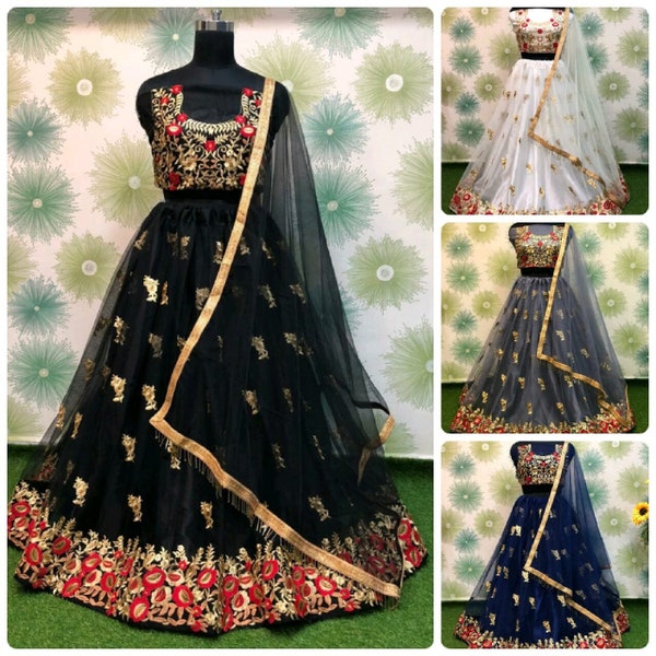 Avond Lehenga choli voor vrouwen klaar om te dragen Indiase ontwerper bruiloft Chaniya Choli Gorgette borduurwerk werk Floral lengha Indiase outfits