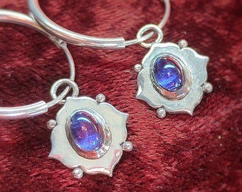 Iolite Medieval Sterling Silver Earring Hoops / Inspired Princess Fantasy Fairy Fairytail Gothic Rhaenyra Cottage