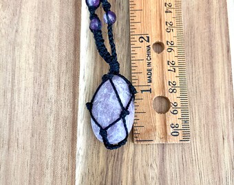 Lepidolite Macrame Net Necklace