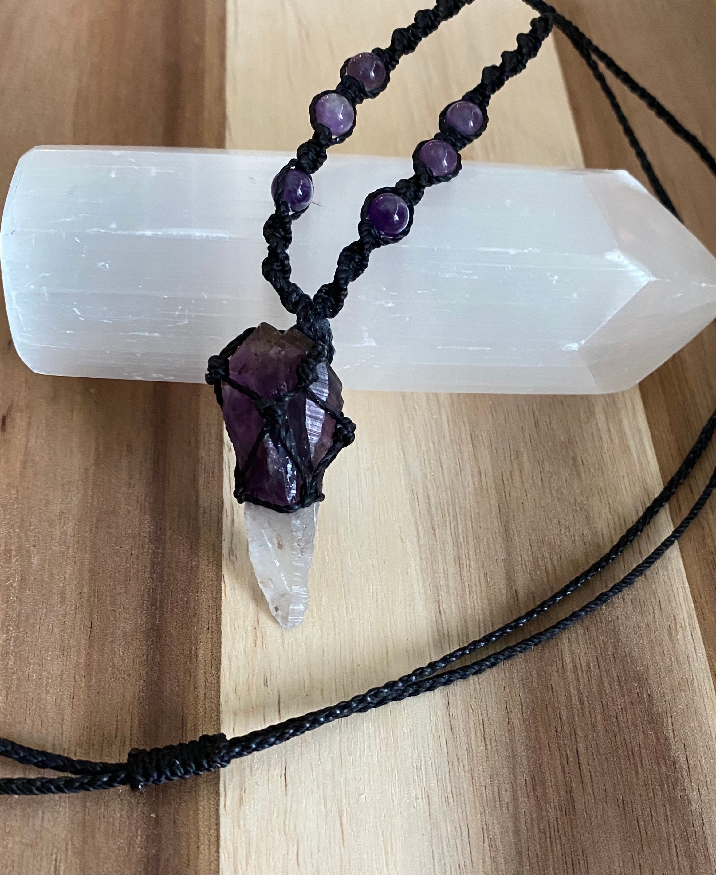 Dragon's Tooth Amethyst Macrame Net Necklace