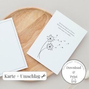 Tarjeta de luto sencilla "Pusteblume", con sobre a juego con borde de luto, descarga digital, disponible inmediatamente