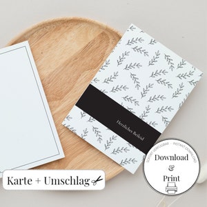 Klassische, schlichte Trauerkarte "Herzliches Beileid", mit passendem Umschlag mit Trauerrand, Digitaler Download, sofort verfügbar