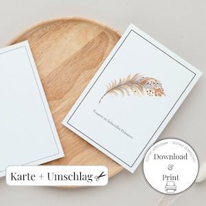 Klassische, schlichte Trauerkarte zum sofort ausdrucken, mit passendem Umschlag mit Trauerrand, Digitaler Download, sofort verfügbar