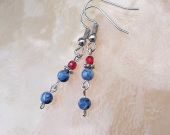 Blue Sodalite Dangle Earrings/ Dainty Blue Earrings/ Gift