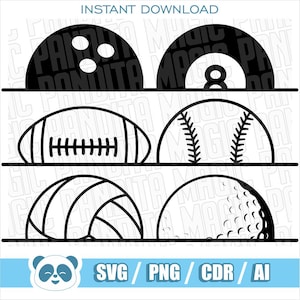 Sports Ball Split Frame SVG Bundle | Monogram Name Frames | Sports Balls svg png (Digital Download)