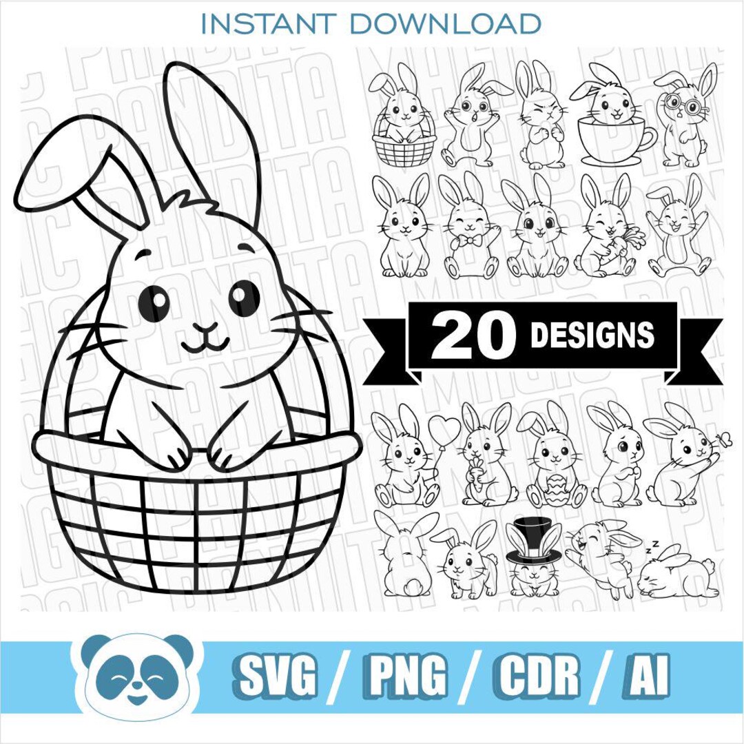 Cute Bunny SVG Bundle | Rabbit Clipart Collection | Easter Bunny Vector ...