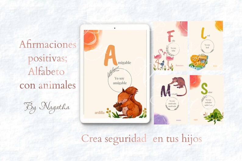 Alfabeto con afirmaciones positivas y animales Descarga Positiva Niños Crea confianza Cartas positivas Regalos niñas Regalos niños image 7