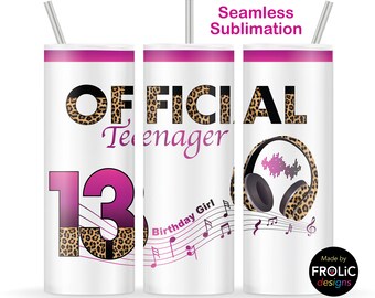 Official Teenager Tumbler Wrap PNG – Leopard Print Pink – 13th Birthday Girl – 20oz Skinny Sublimation – TikTok Style – Instant Download
