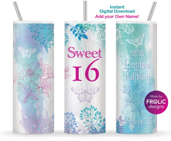 Sweet 16 design, 2010 Limited Edition, 16th Birthday girl Gift, 20oz Skinny Tumbler Sublimation PNG Download