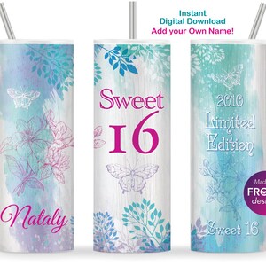 Sweet 16 design, 2010 Limited Edition, 16th Birthday girl Gift, 20oz Skinny Tumbler Sublimation PNG Download image 3