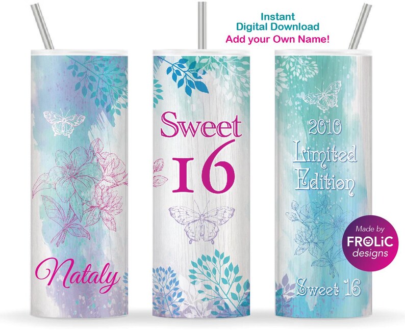 Sweet 16 design, 2010 Limited Edition, 16th Birthday girl Gift, 20oz Skinny Tumbler Sublimation PNG Download image 3