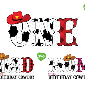 ONE SVG One Cowboy Mom Dad Cowboy Family Bundle 1st Birthday shirt SVG first rodeo Svg Family farm party One Birthday, Download