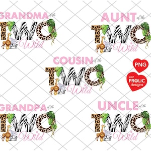 Design familiare con due pacchetti selvaggi, cugino, zio, zia, nonna, nonno, compleanno di Zoo Animal Safari, sublimazioni di camicie ROSA, download istantaneo