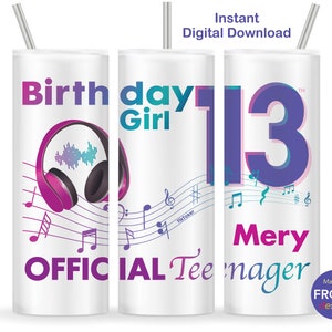13. Geburtstag Mädchen Sublimation Wrap offizielles Teenager Geschenk für Mädchen, 20 Unzen Skinny Tumbler Nahtloses Design, sofortiger digitaler Download