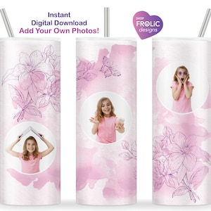 Pink Photo Tumbler Sublimation Fügen Sie Ihren EIGENEN Fotonamen hinzu, 20 Unzen Skinny Tumbler Wrap, Geburtstagskind Geschenk, Geschenk Tochter Geschenk Enkelin Geschenke