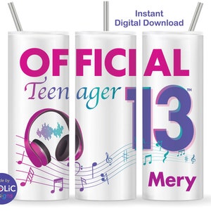 offizielle Teenager Sublimation Wrap 13.Geburtstag Mädchen, 20 Unzen Skinny Tumbler Nahtloses Design Sofortiger digitaler Download