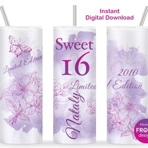 Sweet 16 Purple Sublimation PNG, Limited Edition 2010, 20oz Skinny Tumbler Wrap, 16th Birthday cake design PNG (Digital Download)