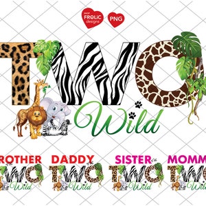 Twee wilde bundel familie ontwerp, 2e verjaardag shirts sublimaties, twee wilde png, dierentuindieren safari verjaardag, wilde verjaardag, Instant Download