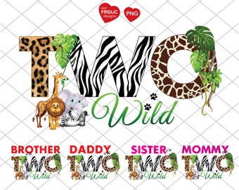 Two Wild Bundle Family Design, 2nd Birthday shirts Sublimations, Two Wild PNG, Zoo Animal Safari Birthday, Wild Birthday, Instant Download