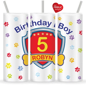 Cadeau pour garçon de 5e anniversaire, emballage de verre d'anniversaire, 5 ans, ajoutez votre propre nom, design sublimation de gobelet skinny 20 oz, téléchargement immédiat