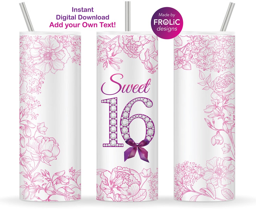 Sweet 16 Tumbler Wrap Hot Pink 16th Birthday Girl Etsy