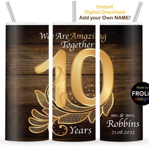 10周年記念タンブラーラップ、私たちは10年間一緒に素晴らしい、10周年を祝う、20オンススキニータンブラーデザイン、ダウンロード