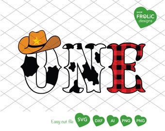 ONE SVG – Little Buckaroo Cowboy 1st Birthday Design – Western Rodeo Theme – Cow Print, Plaid, Cowboy Hat – Digital Download