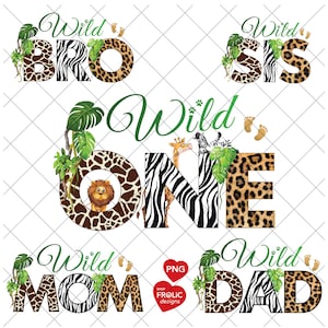 Wild One Bundle Family Design, 1st Birthday shirts Sublimations, Wild One PNG, Zoo Animal Safari Birthday, Wild Birthday, Instant Download