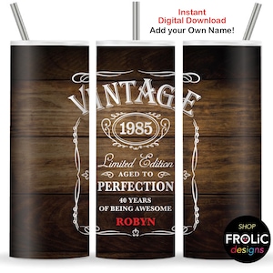 40° compleanno uomo Vintage 1985 Tumbler Wrap 1985 Edizione limitata 1985 Invecchiato alla perfezione, 20oz Skinny Tumbler Disegni a sublimazione Scarica
